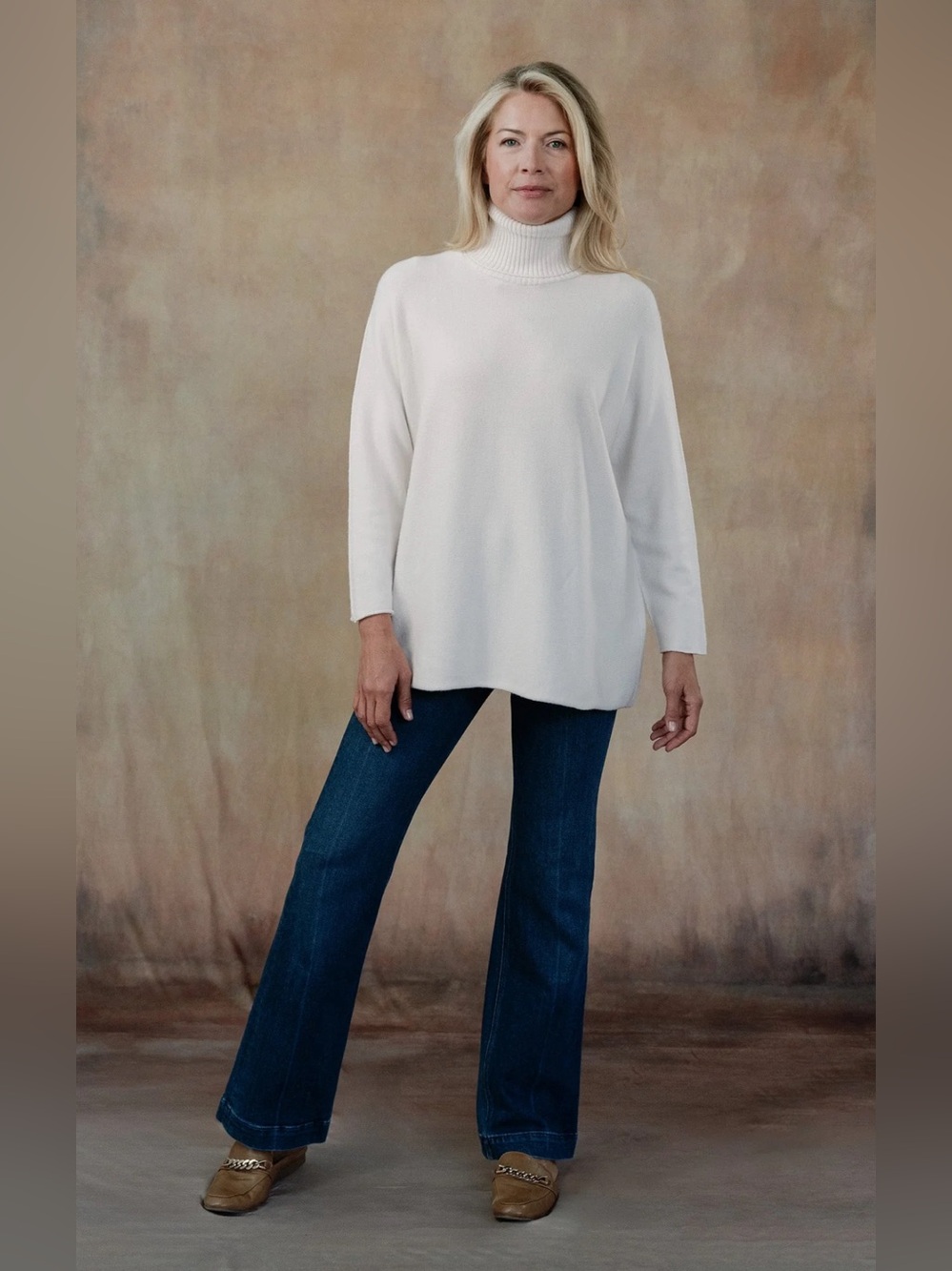 Cobblestone Living Ivory Clara Turtleneck Soft Cozy Sweater Pit to Pit 24”